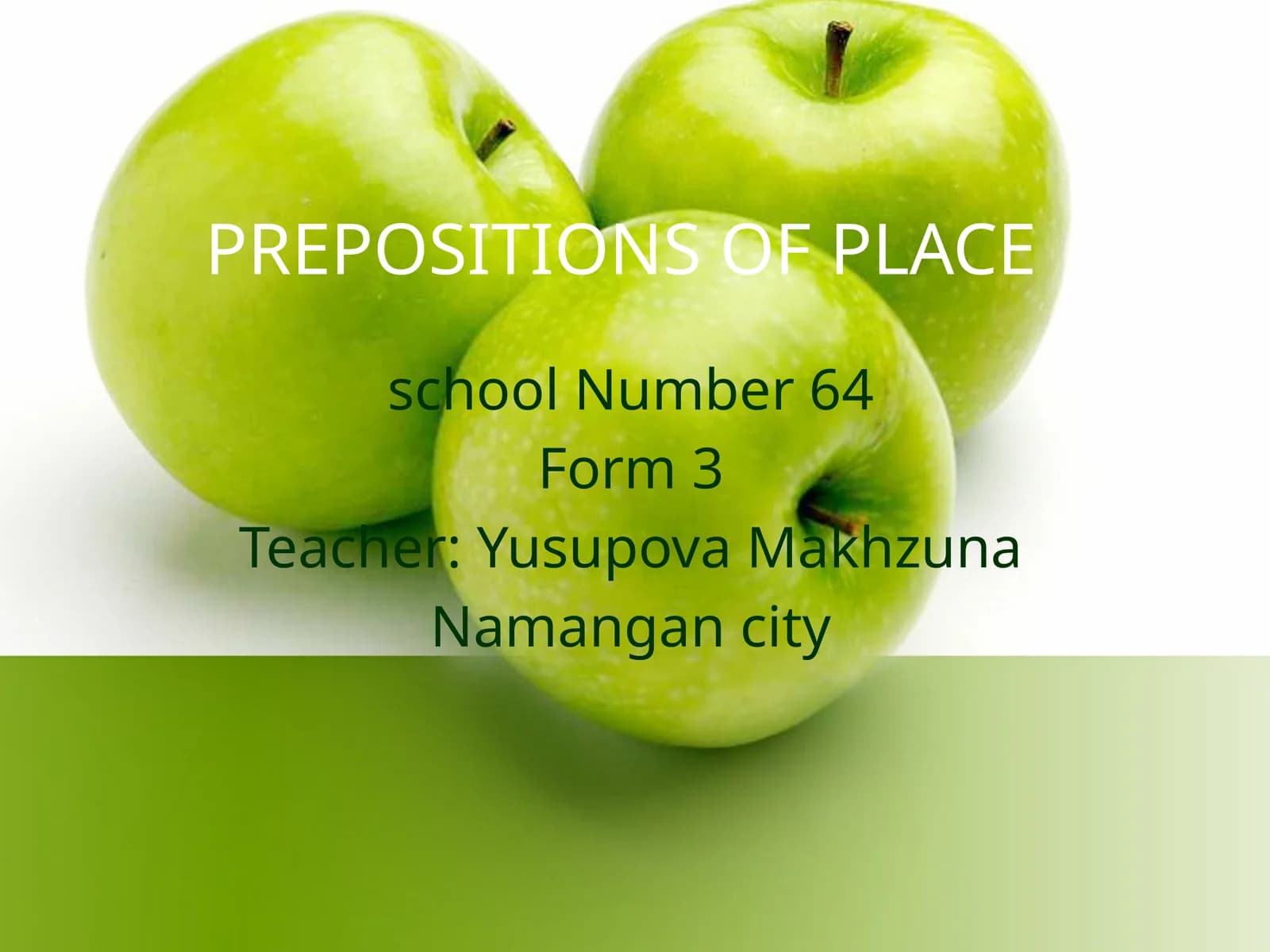 3-sinf Ingliz tili fanidan Prepositions of place dars taqdimoti