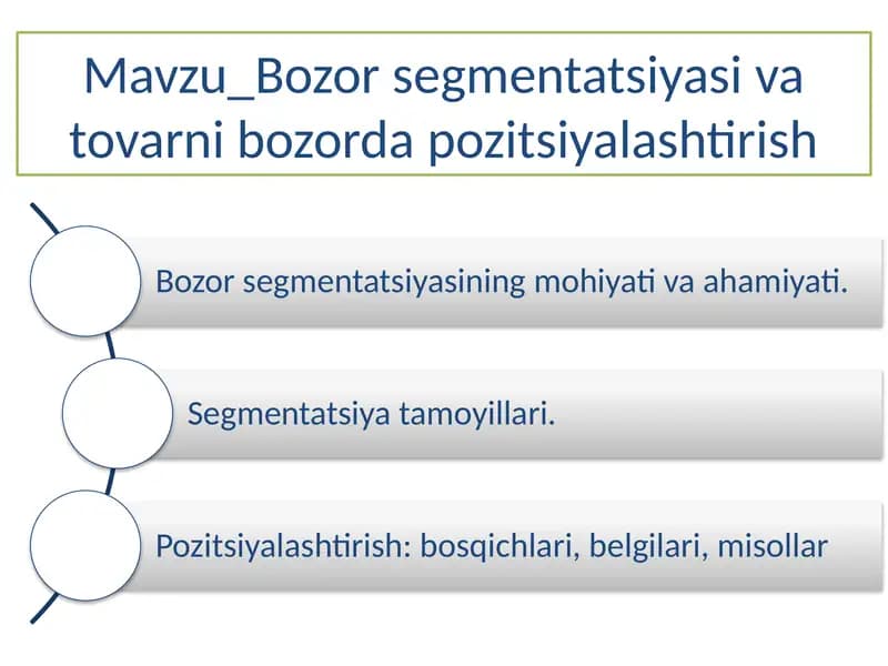 Bozorsegmentatsiyasi va tovarni bozorda pozitsiyalashtirish