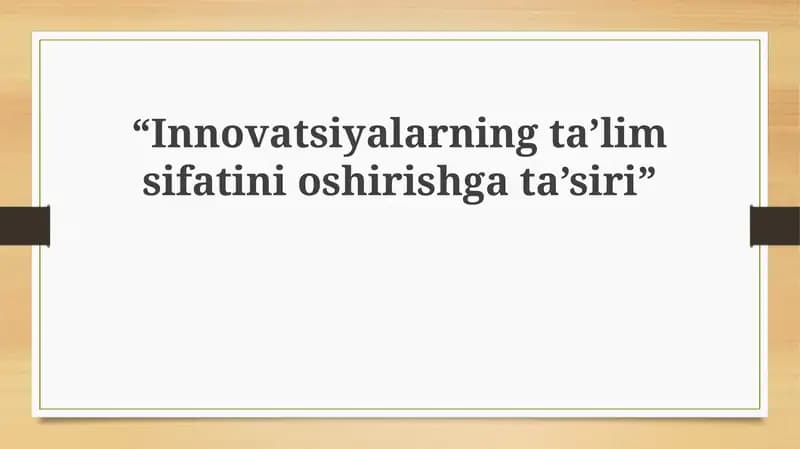 Ta'limda Innovatsiyalar