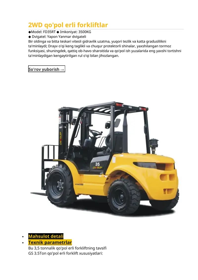 GS 3.5Ton qo'pol erli forklift