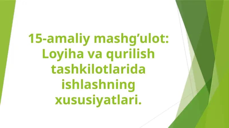 Temir Yoʻl Loyihalash va Qurilish Tashkilotlarida Ishlashning Xususiyatlari