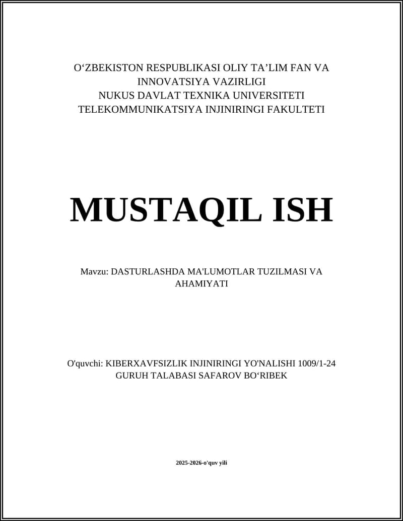 DASTURLASHDA MA'LUMOTLAR TUZILMASI VA AHAMIYATI
