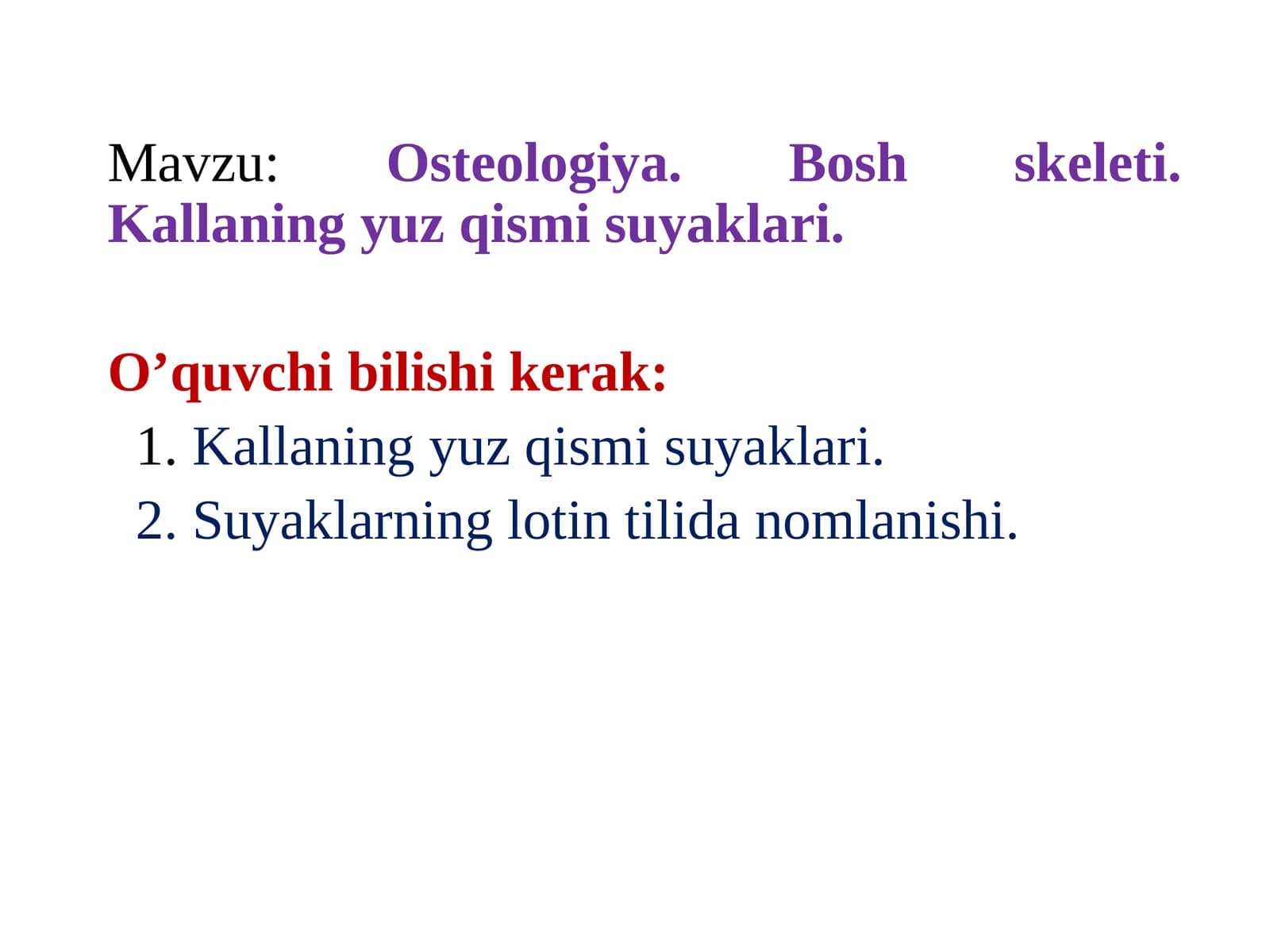 Osteologiya.Boshskeleti.Kallaningyuzqismi suyaklari