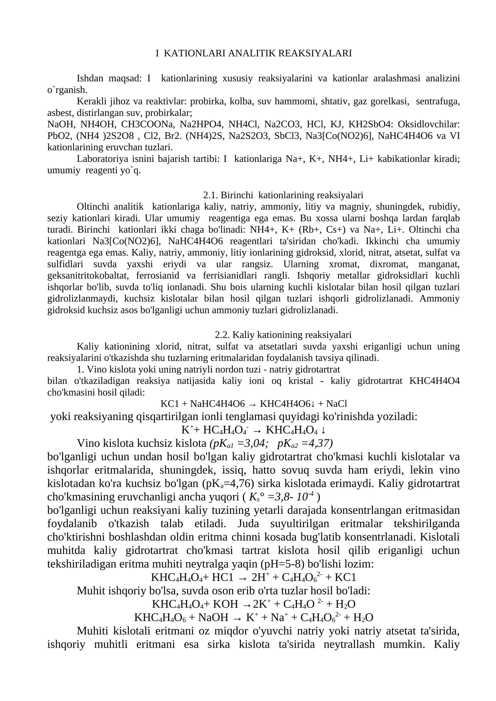 I KATIONLARI ANALITIK REAKSIYALARI