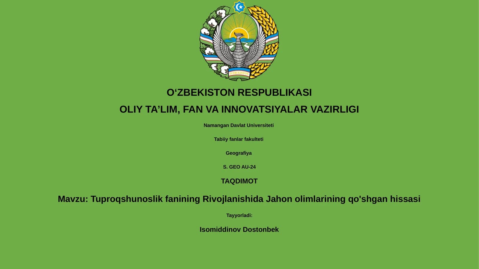 Tuproqshunoslik fanining Rivojlanishida Jahon olimlarining qo'shgan hissasi