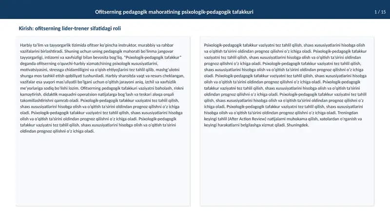 Ofitserningpedagogik mahoratining psixologik-pedagogik tafakkuri