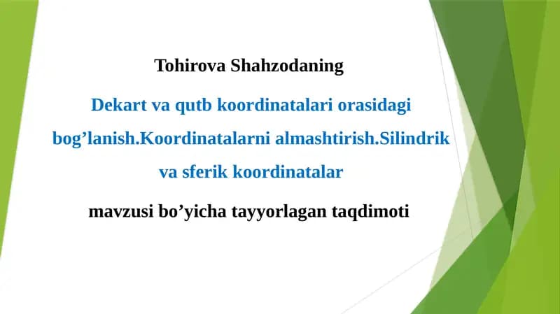 Dekart va qutb koordinatalari orasidagi bog'lanish