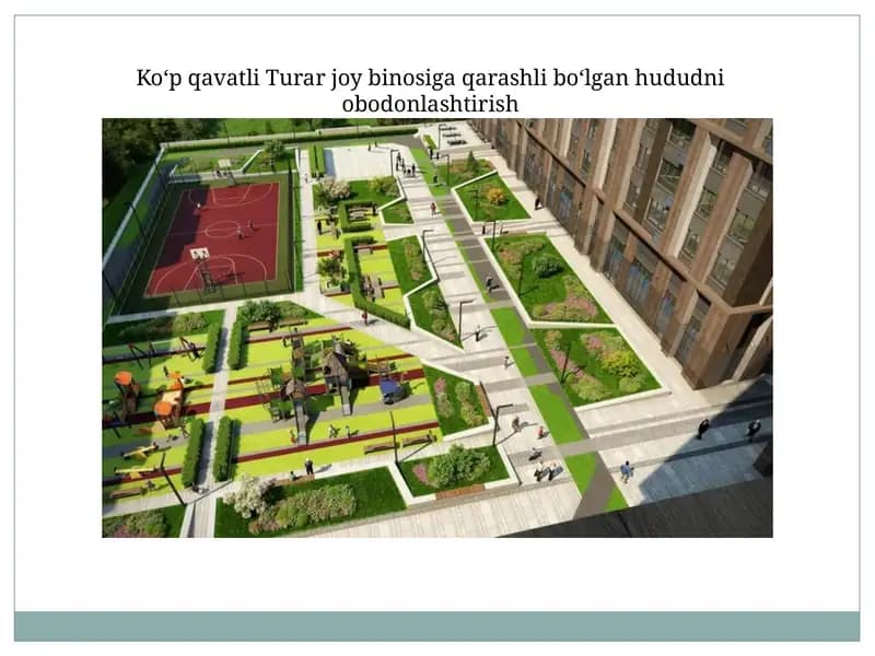 Ko‘p qavatli Turar joy binosiga qarashli bo‘lgan hududni obodonlashtirish
