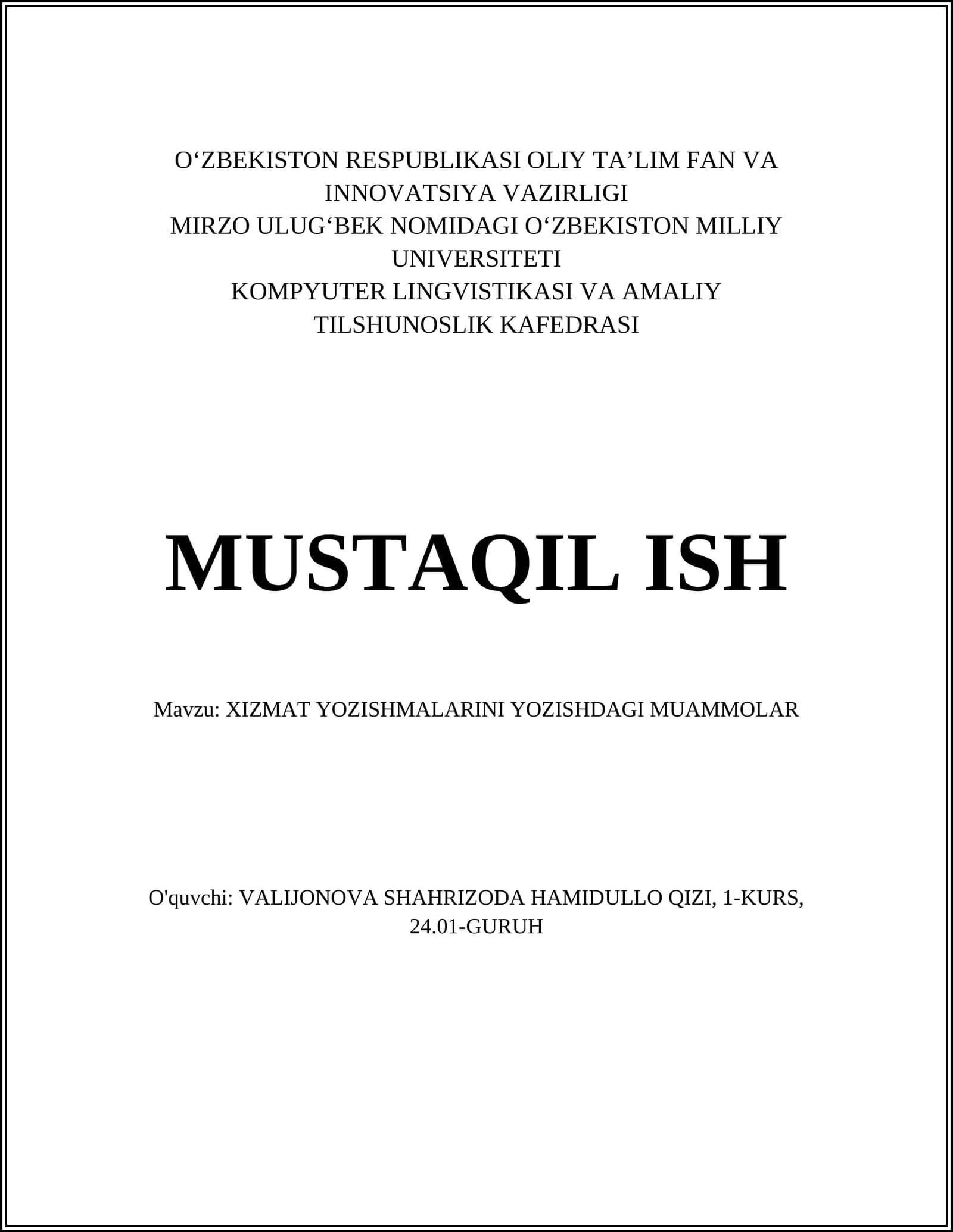 XIZMAT YOZISHMALARINI YOZISHDAGI MUAMMOLAR