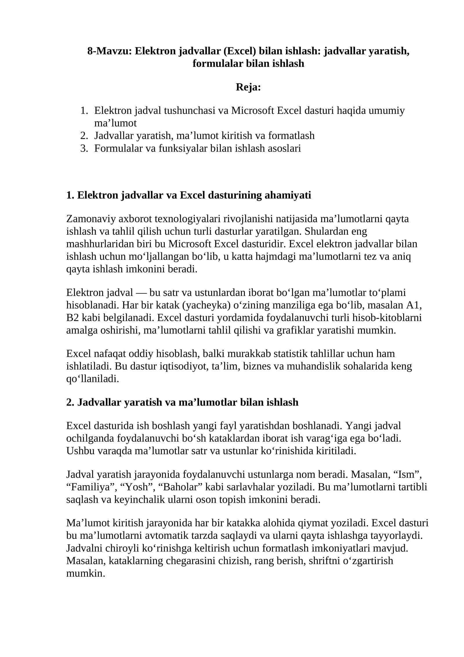 Elektron jadvallar (Excel)