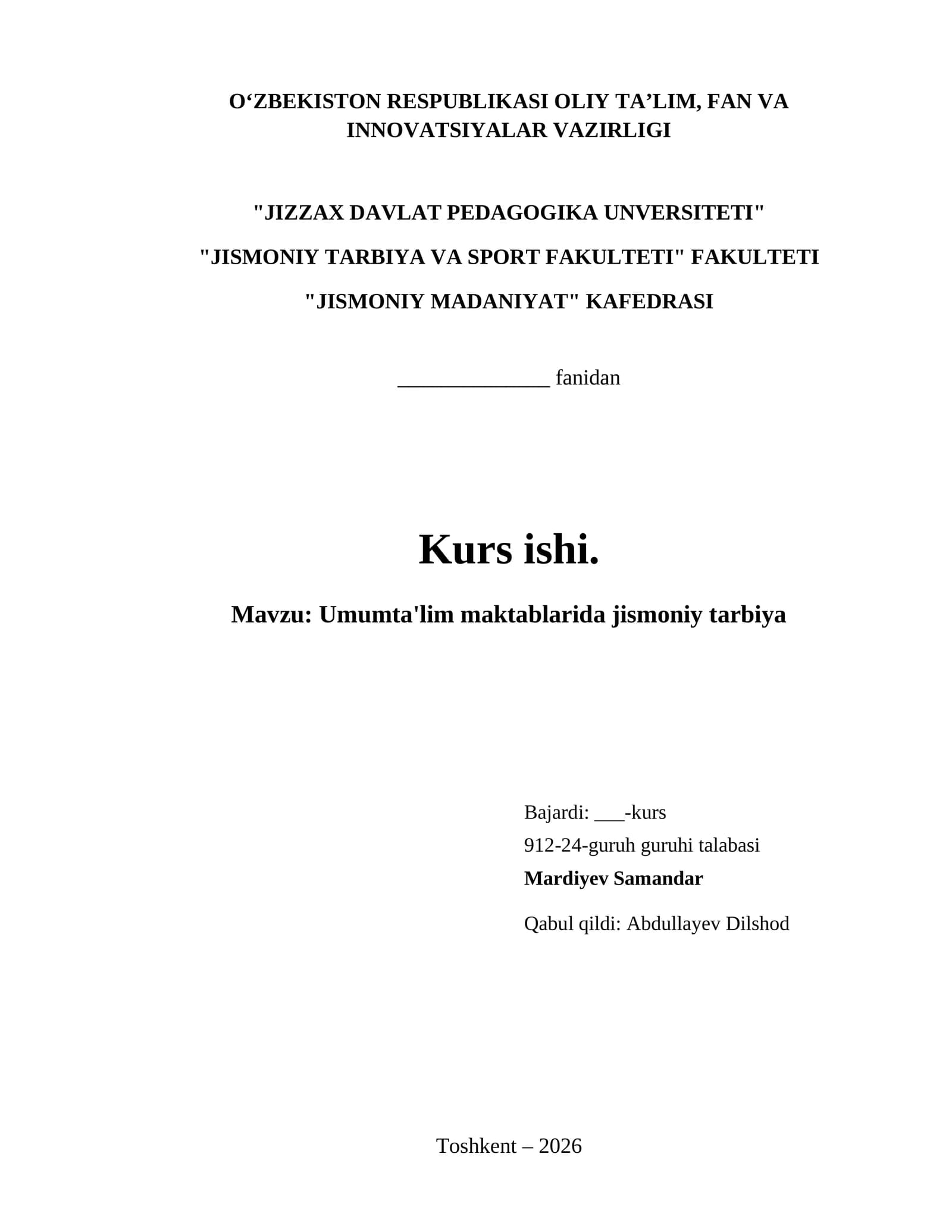 Umumta'lim maktablarida jismoniy tarbiya