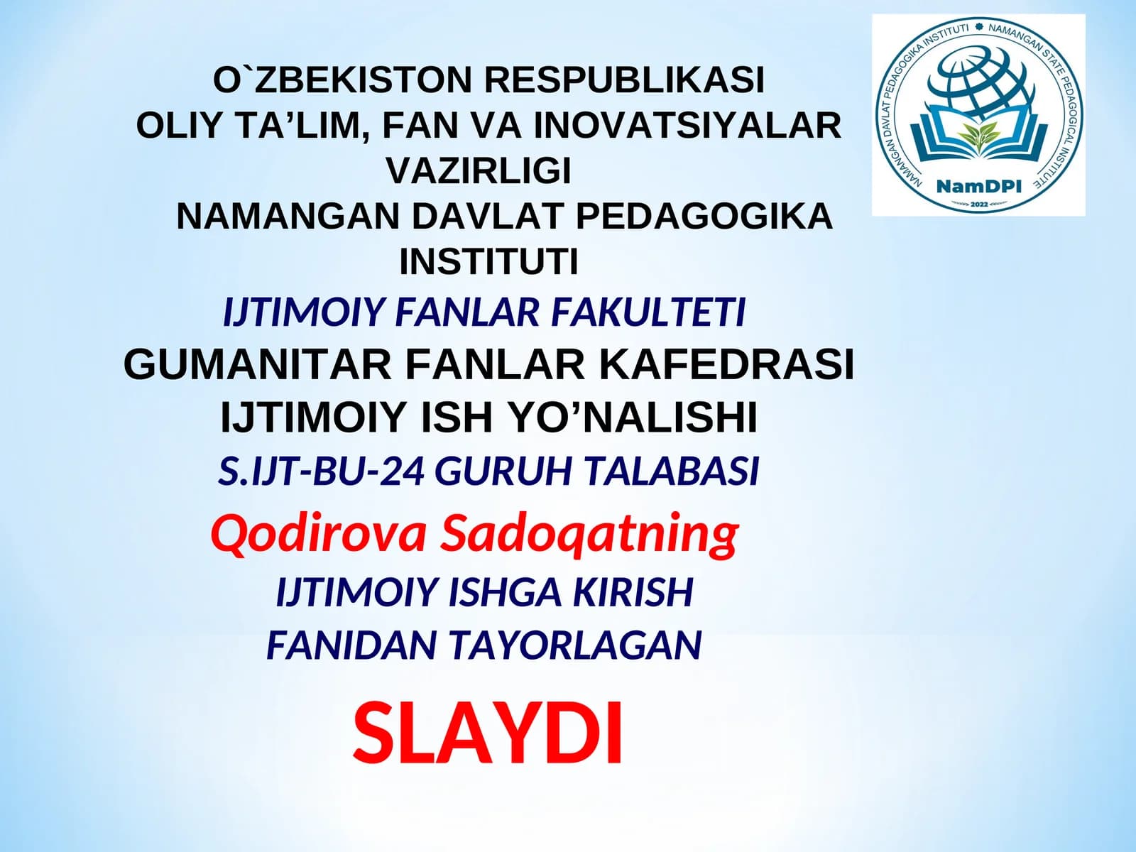 Slayd "Ijtimoiy siyosat" tushunchasi
