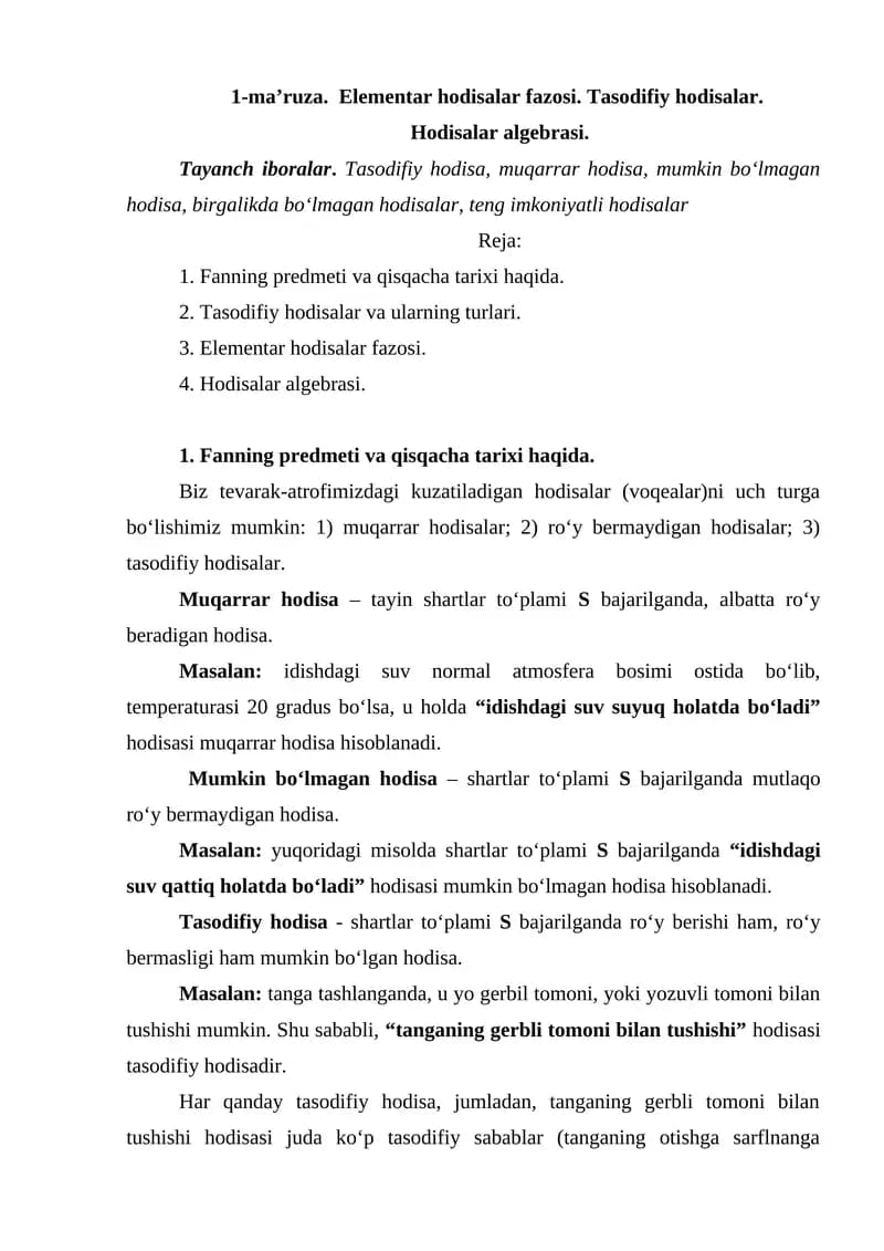 Elementar hodisalar fazosi
