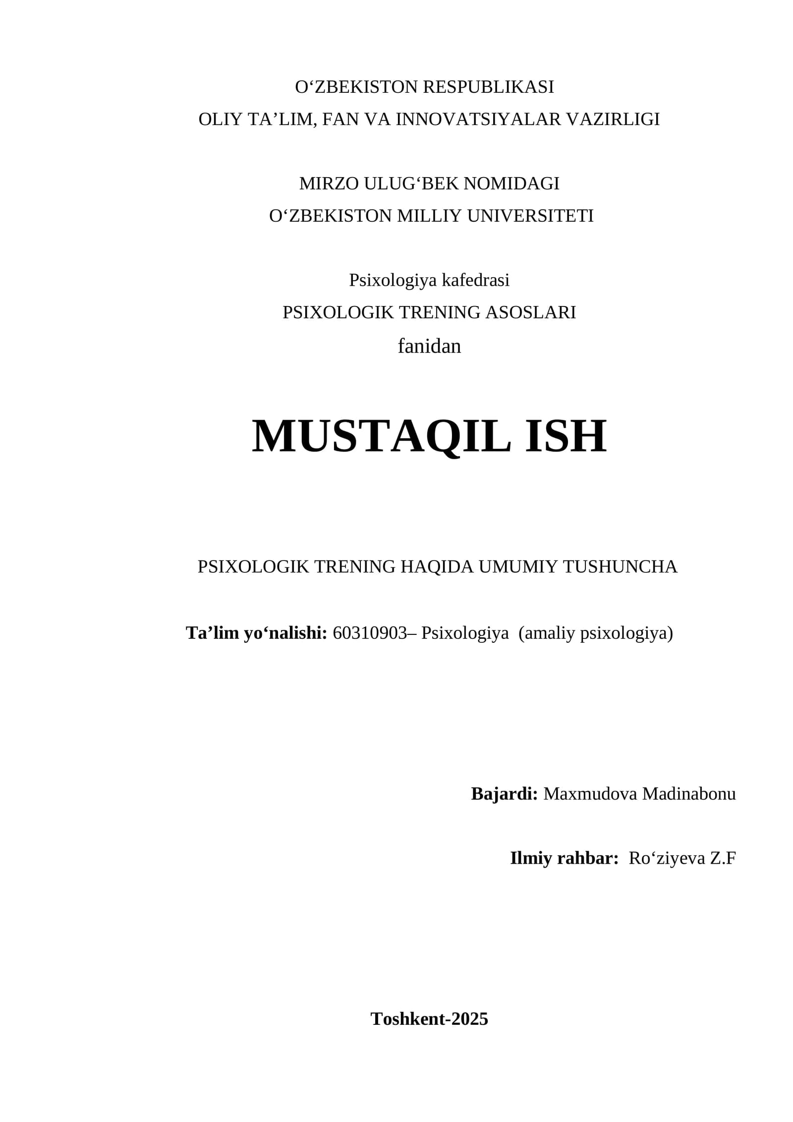PSIXOLOGIK TRENING ASOSLARI