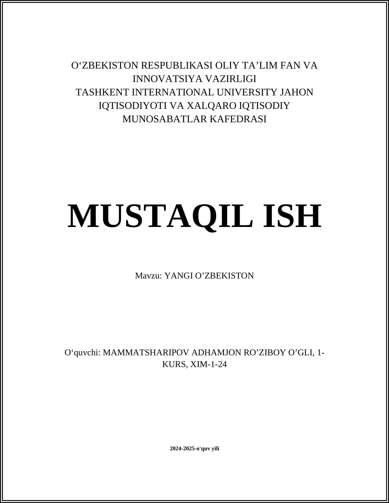 YANGI O’ZBEKISTON