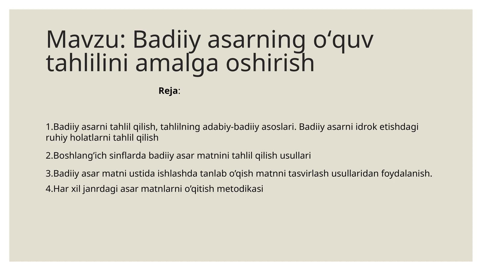 Badiiy asarning oʻquv tahlilini amalga oshirish