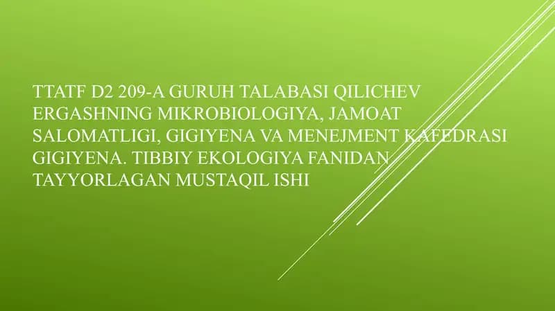 Zamonaviy turar joylar va shaharlardagi yashash mavzelariga bo’lgan gigiyenik talablar