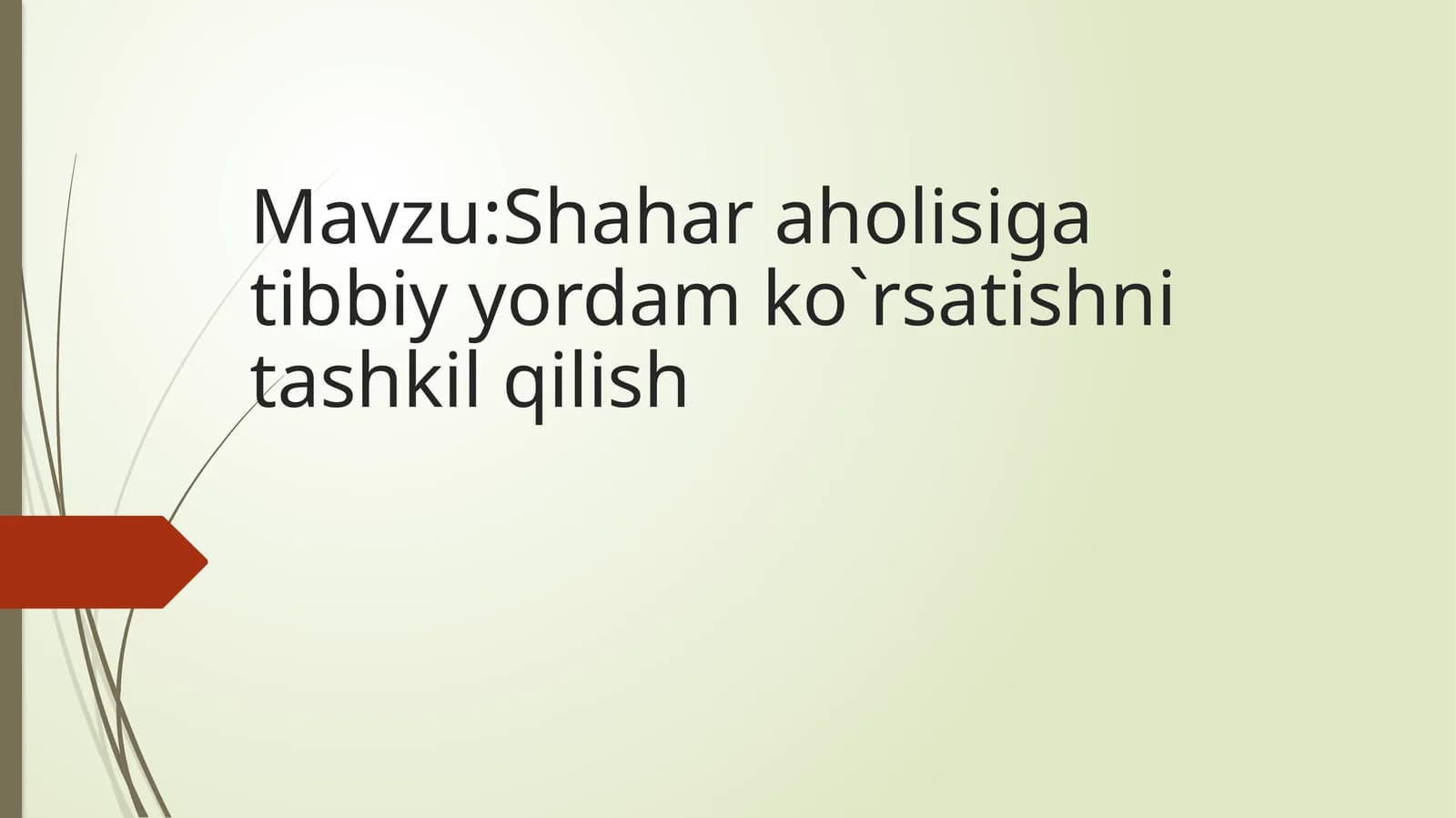 Shahar aholisi tibbiy yordam ko`rsatish ni tashkil qilish