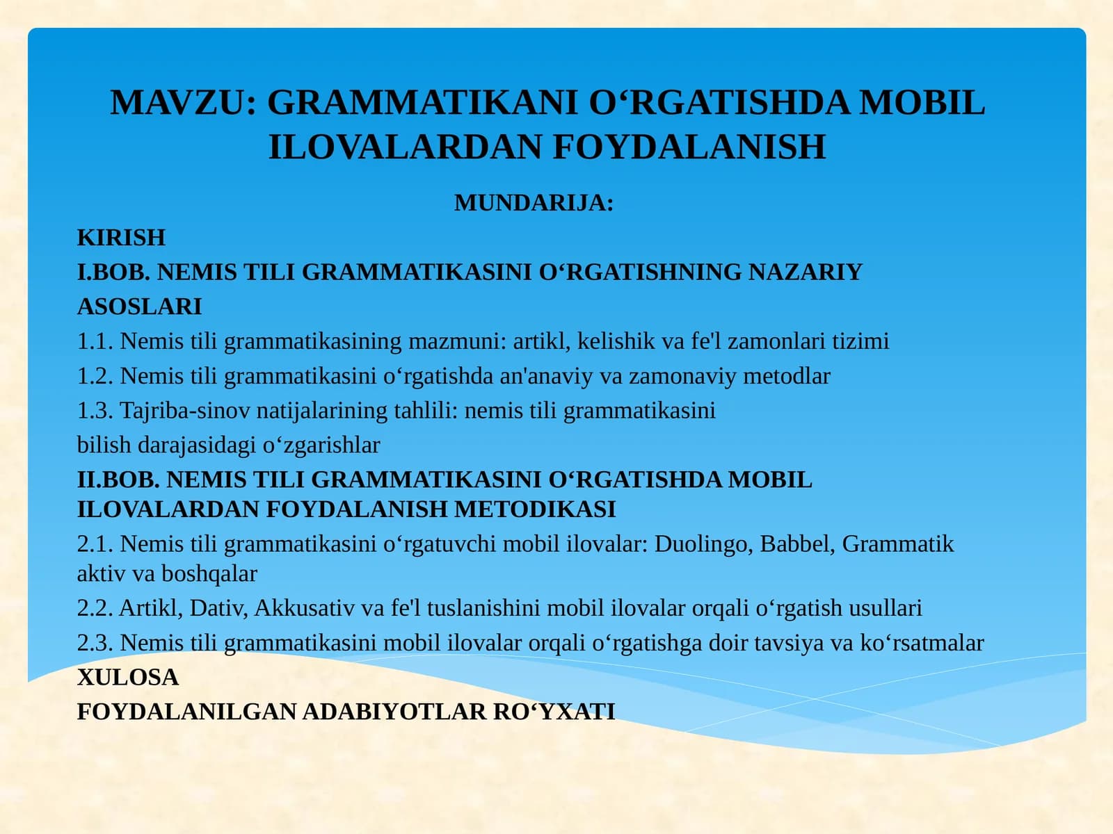 Grammatikani oʻrgatishda mobil ilovalardan foydalanish