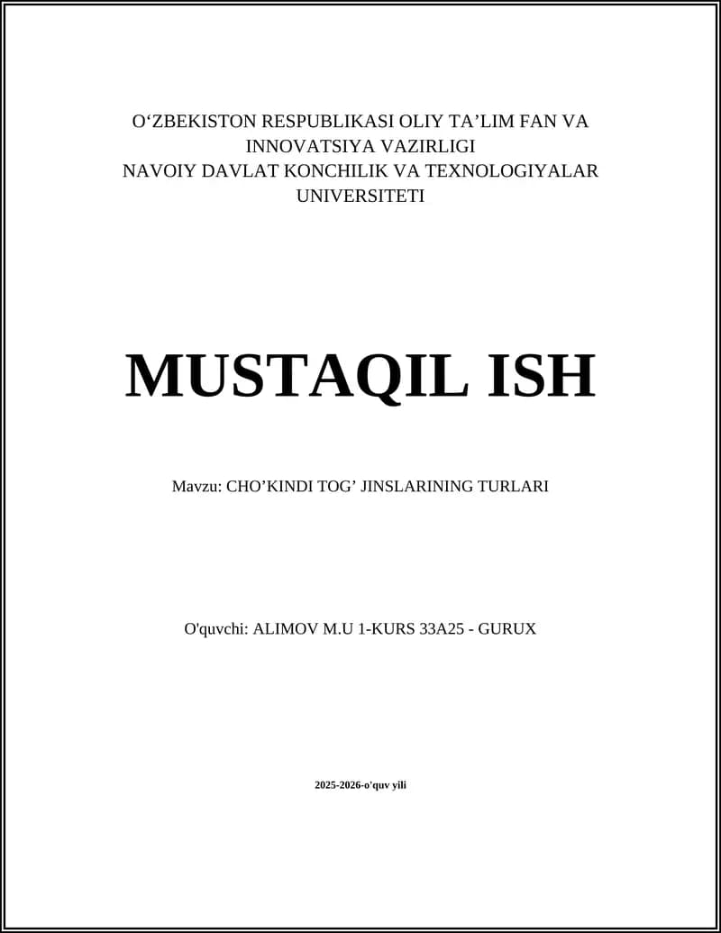 CHO’KINDI TOG’ JINSLARINING TURLARI