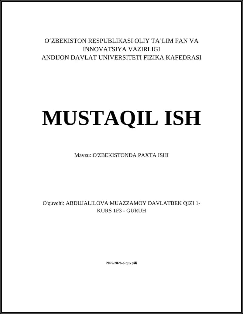 O'ZBEKISTONDA PAXTA ISHI