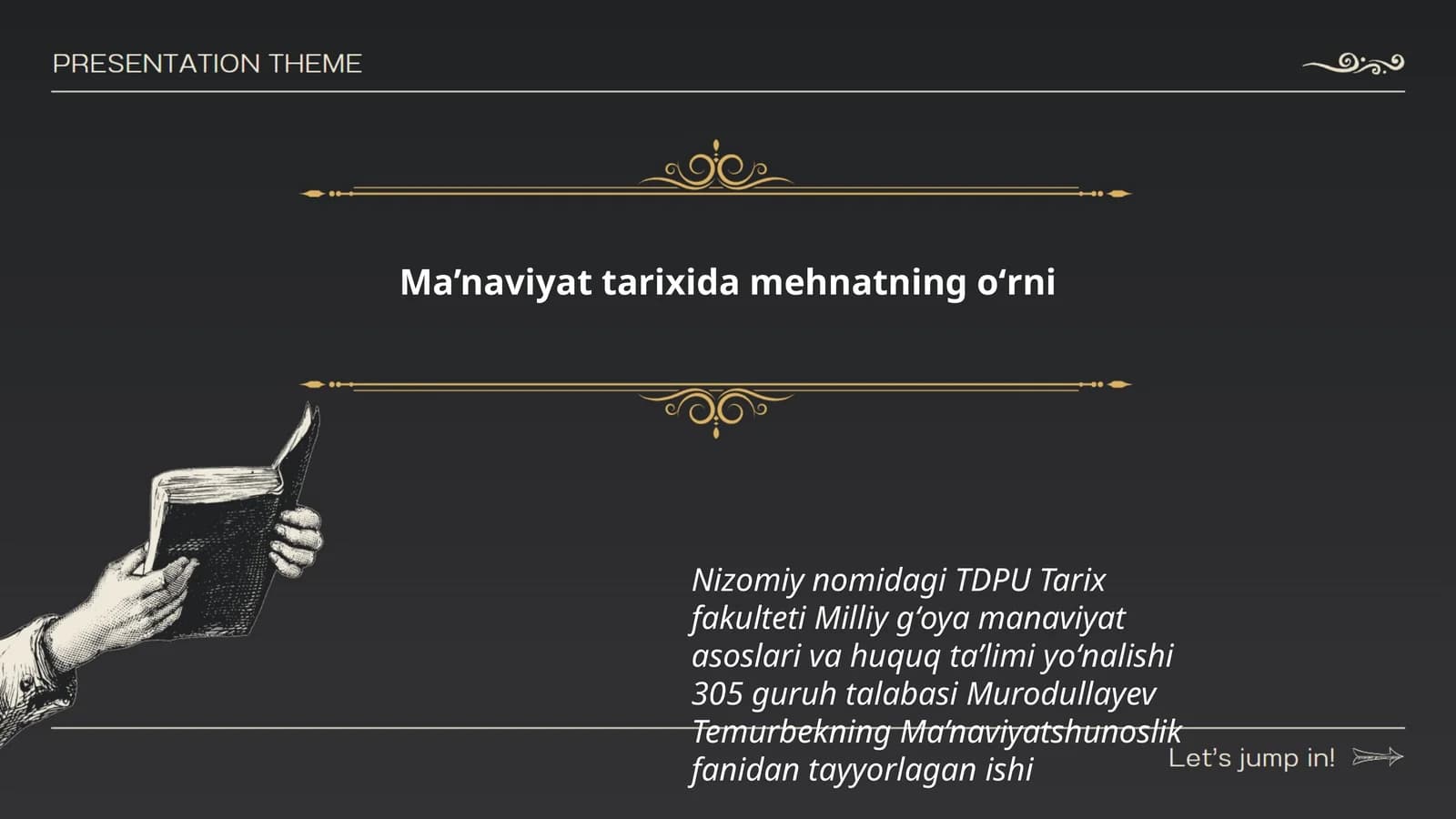 Murodullayev Temurbekning Ma’naviyatshunoslik fanidan tayyorlagan ishi
