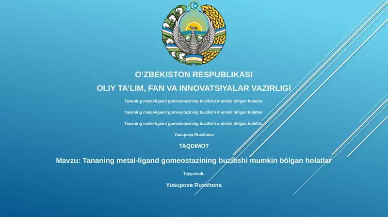 Tananing metal-ligand gomeostazining buzilishi mumkin bôlgan holatlar