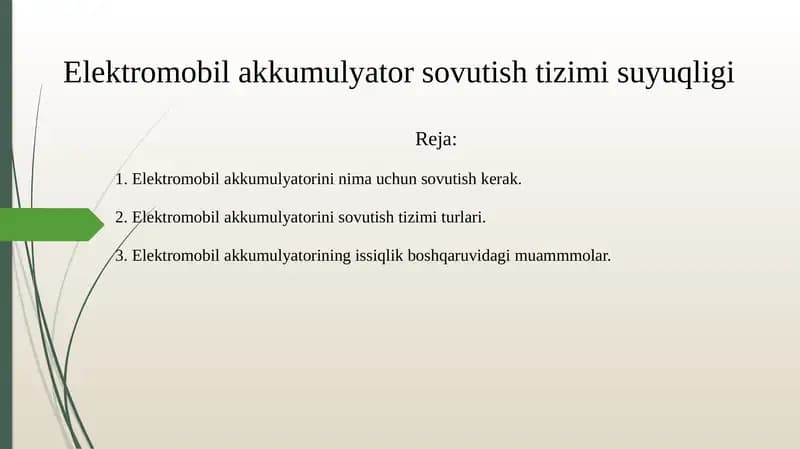 Elektromobil akkumulyator sovutish tizimi suyuqligi