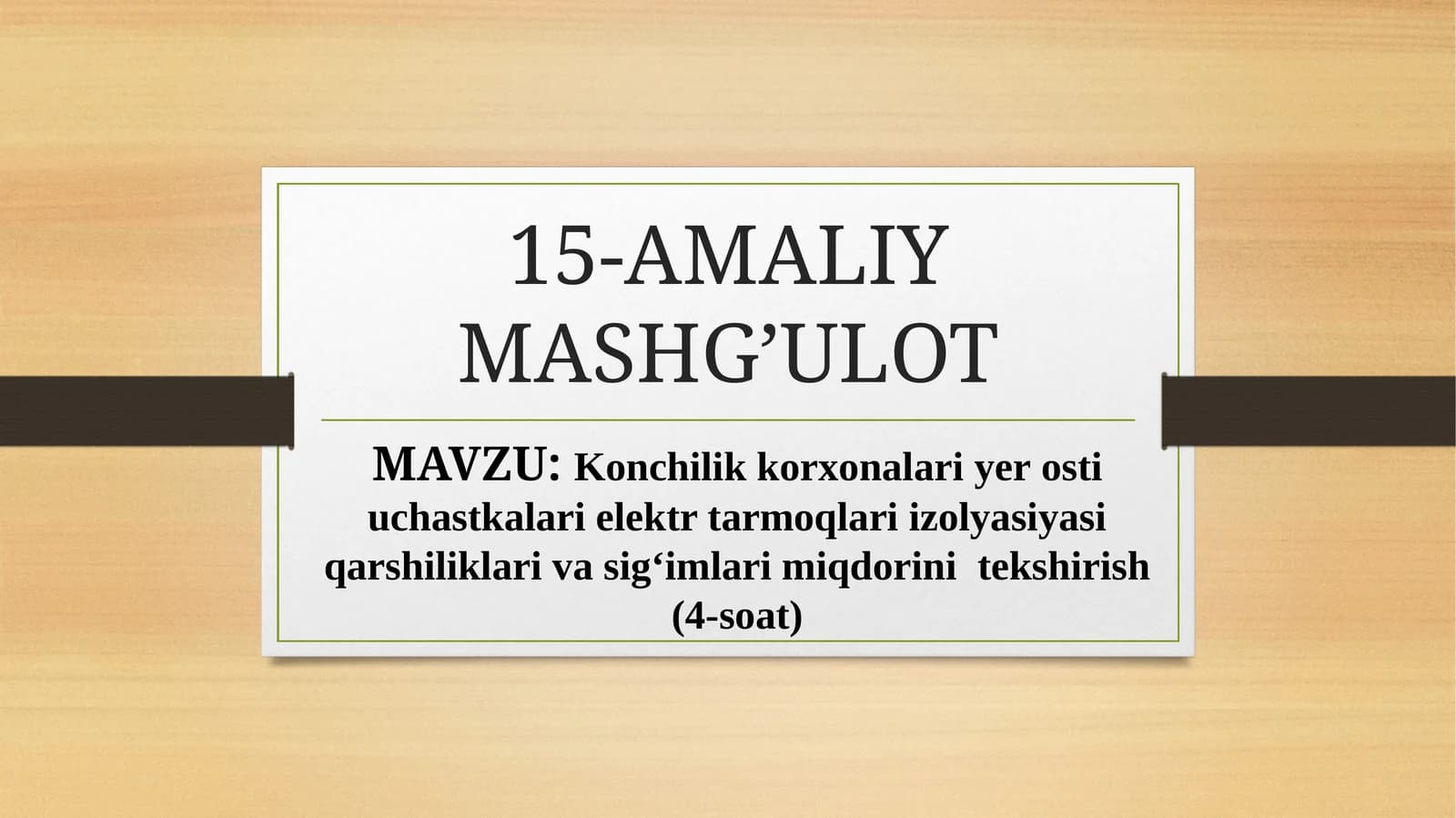 Konchilik korxonalari yerosti uchastkalari elеktr tarmoqlari izolyasiyasi qarshiliklari va sig‘imlari miqdorini tеkshirish