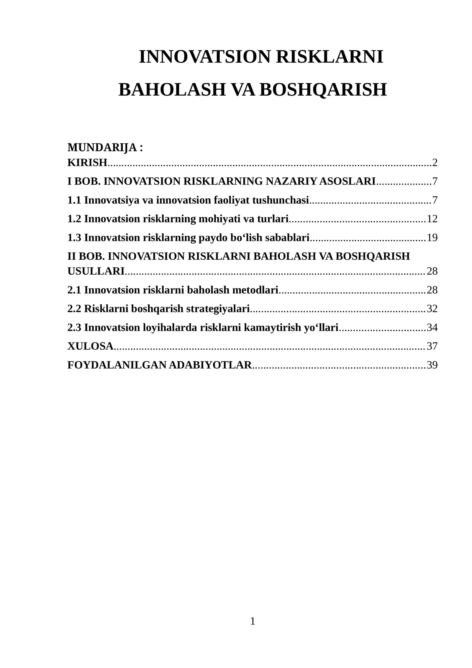 INNOVATSION RISKLARNI BAHOLASH VA BOSHQARISH