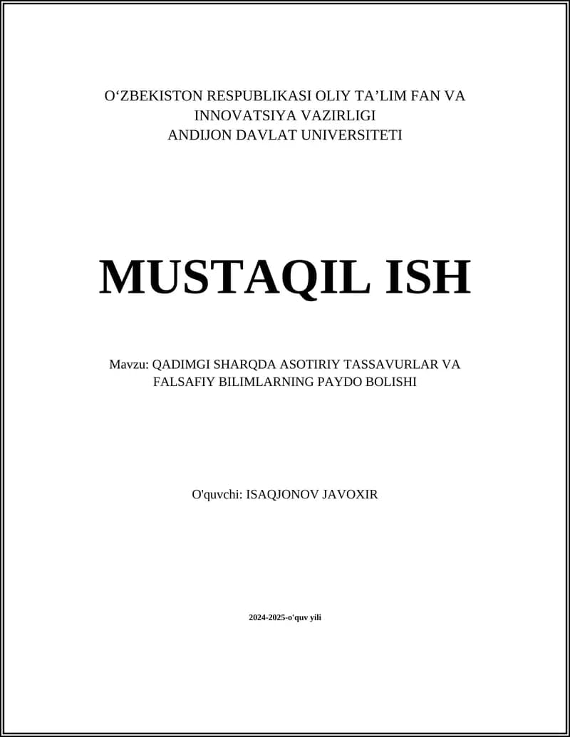 QADIMGI SHARQDA ASOTIRIY TASSAVURLAR VA FALSAFIY BILIMLARNING PAYDO BOLISHI