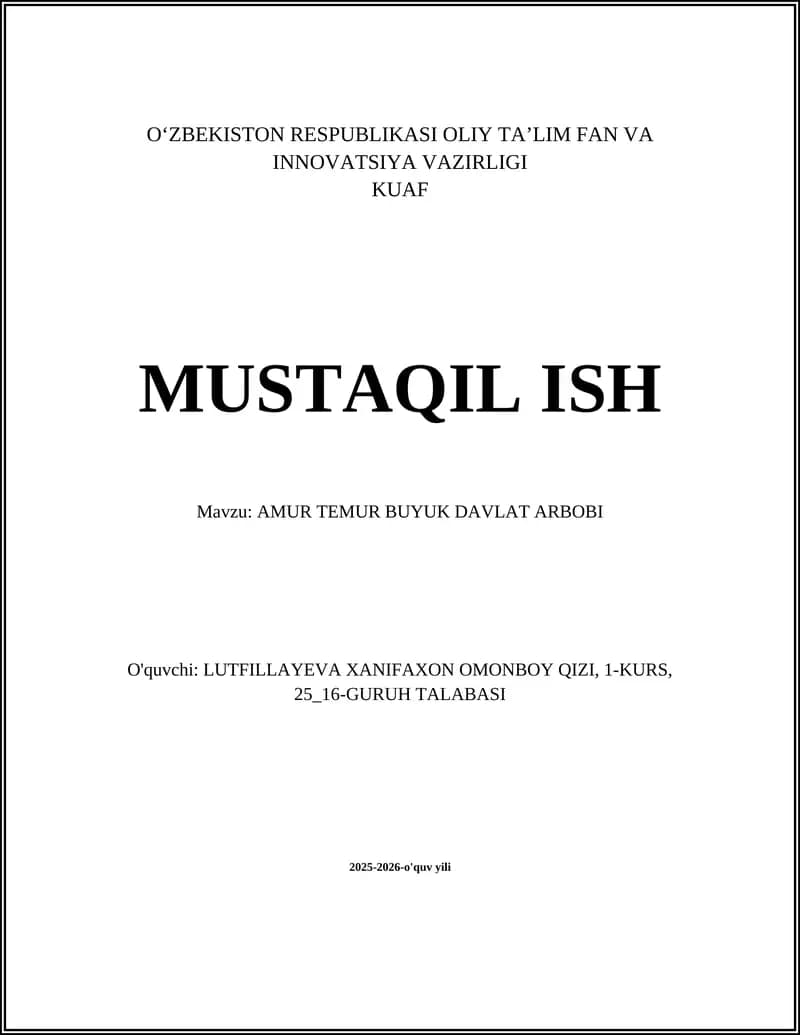 AMUR TEMUR BUYUK DAVLAT ARBOBI