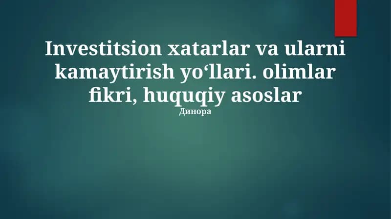 Investitsion xatarlar va ularni kamaytirish yo‘llari