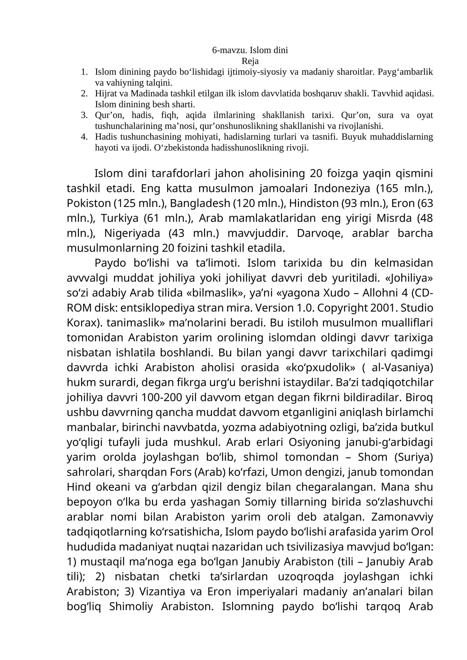 6-mavzu. Islom dini