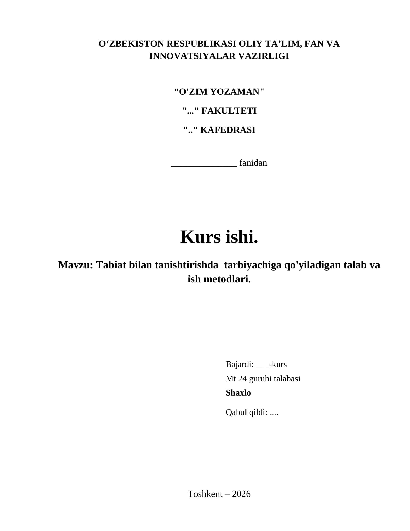Tabiat bilan tanishtirishda  tarbiyachiga qo'yiladigan talab va ish metodlari.