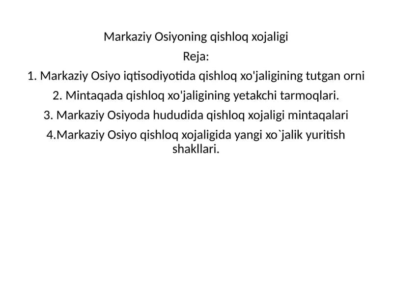 Markaziy Osiyoning qishloq xojaligi