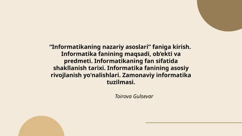 Informatika fanining nazariy asoslari