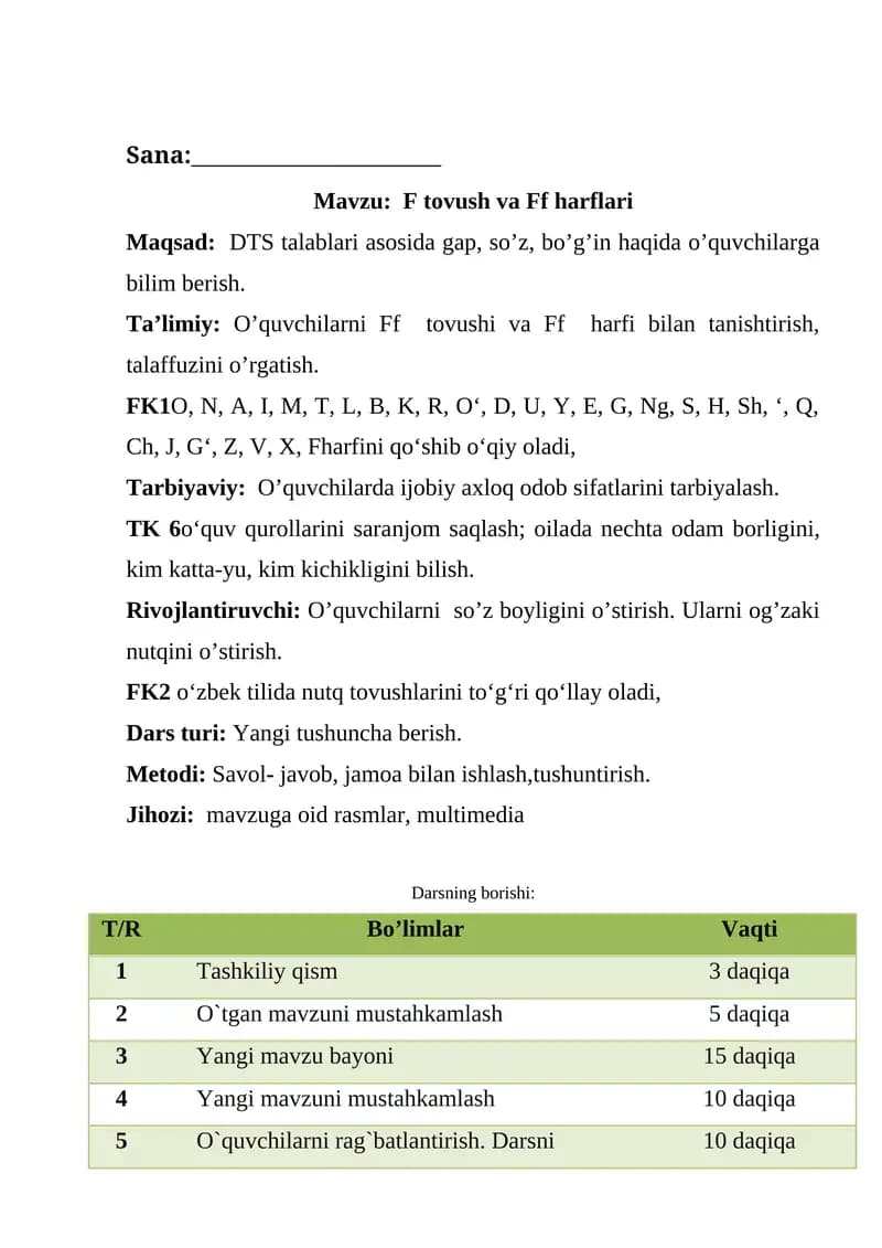 F tovush va Ff harflari