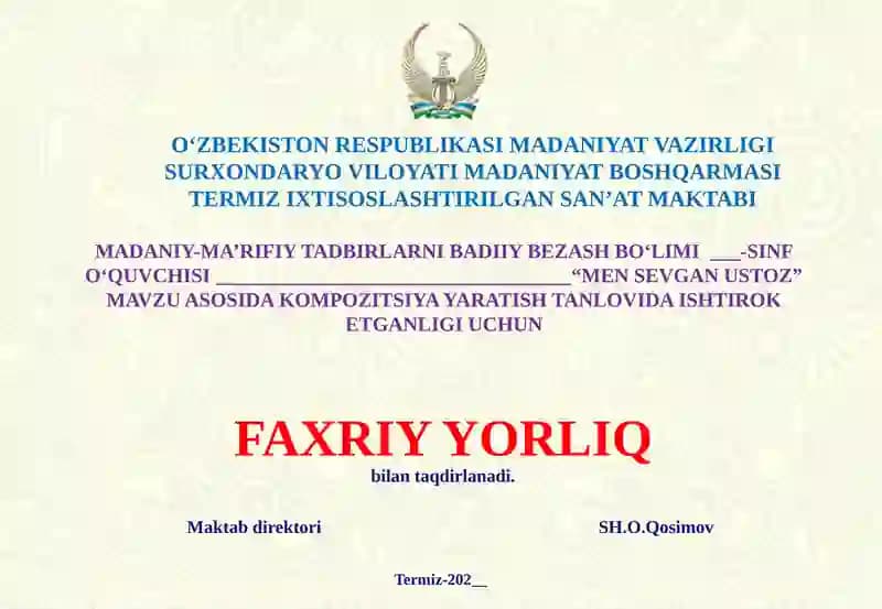Faxriy yorliq