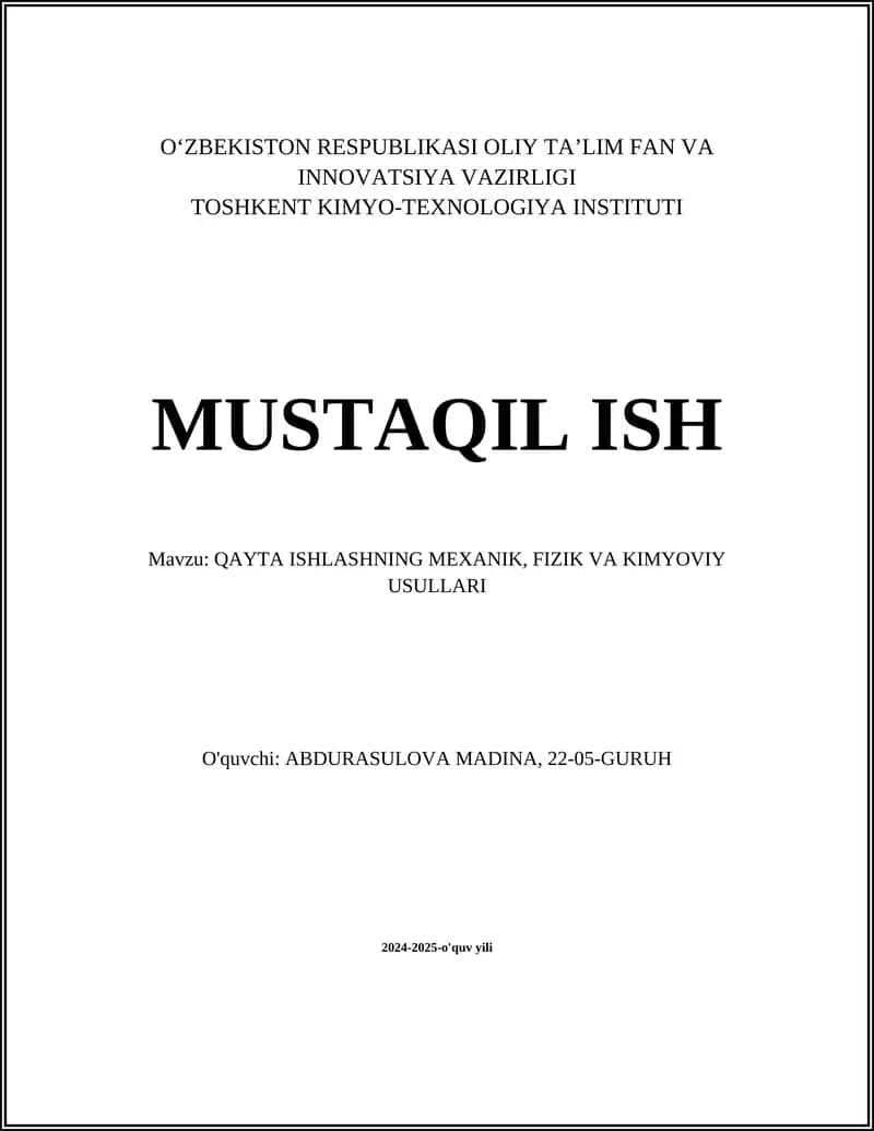 Qayta ishlashning mexanik usullari