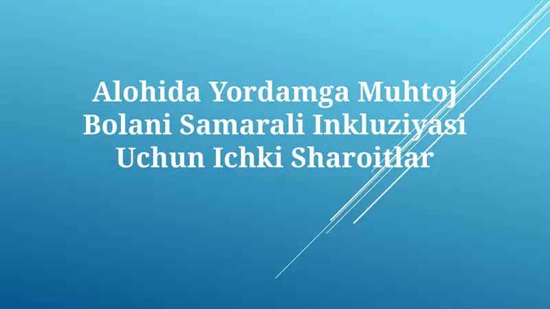 Alohida Yordamga Muhtoj Bolani Samarali Inkluziyasi UchunIchkiSharoitlar