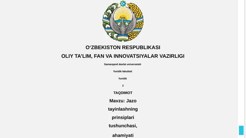 Jazo tayinlashning prinsiplari tushunchasi