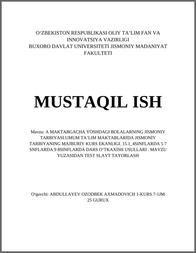 A MAKTABGACHA YOSHDAGI BOLALARNING JISMONIY TARBIYASI