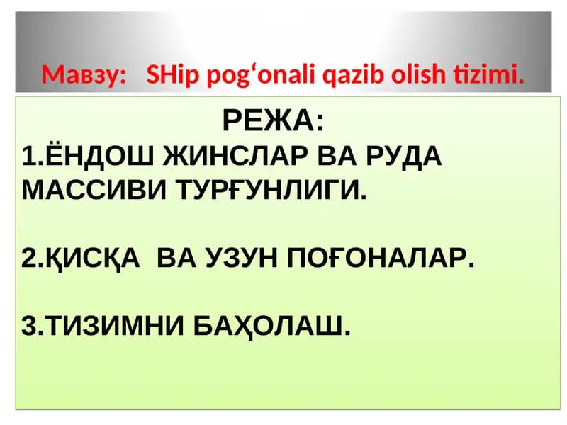 SHip pog‘onali qazib olish tizimi