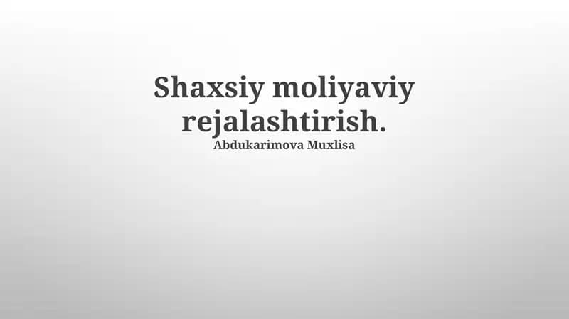 Shaxsiy Moliyaviy Rejalashtirish