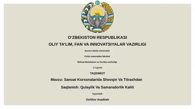Sanoat Korxonalarida Shovqin Va Titrashdan Saqlanish: Qulaylik Va Samaradorlik Kaliti