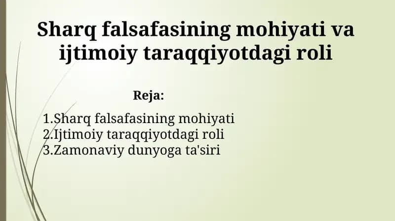 Sharq falsafasining mohiyati