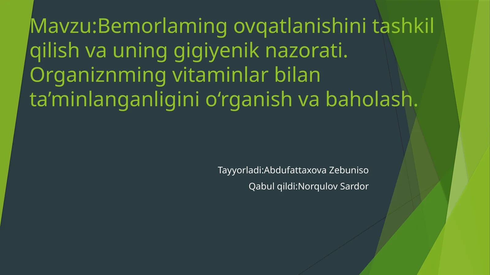 Bemorlarning ovqatlanishi