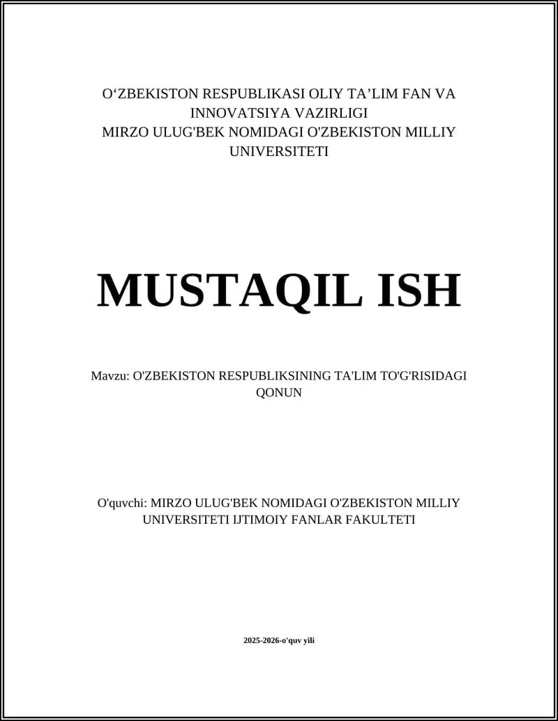O'ZBEKISTON RESPUBLIKSINING TA'LIM TO'G'RISIDAGI QONUN