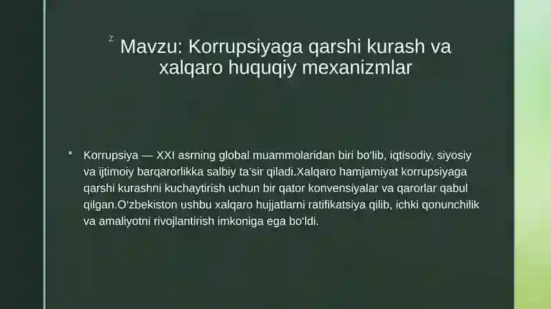 Korrupsiyagaqarshi kurash va xalqarohuquqiymexanizmlar